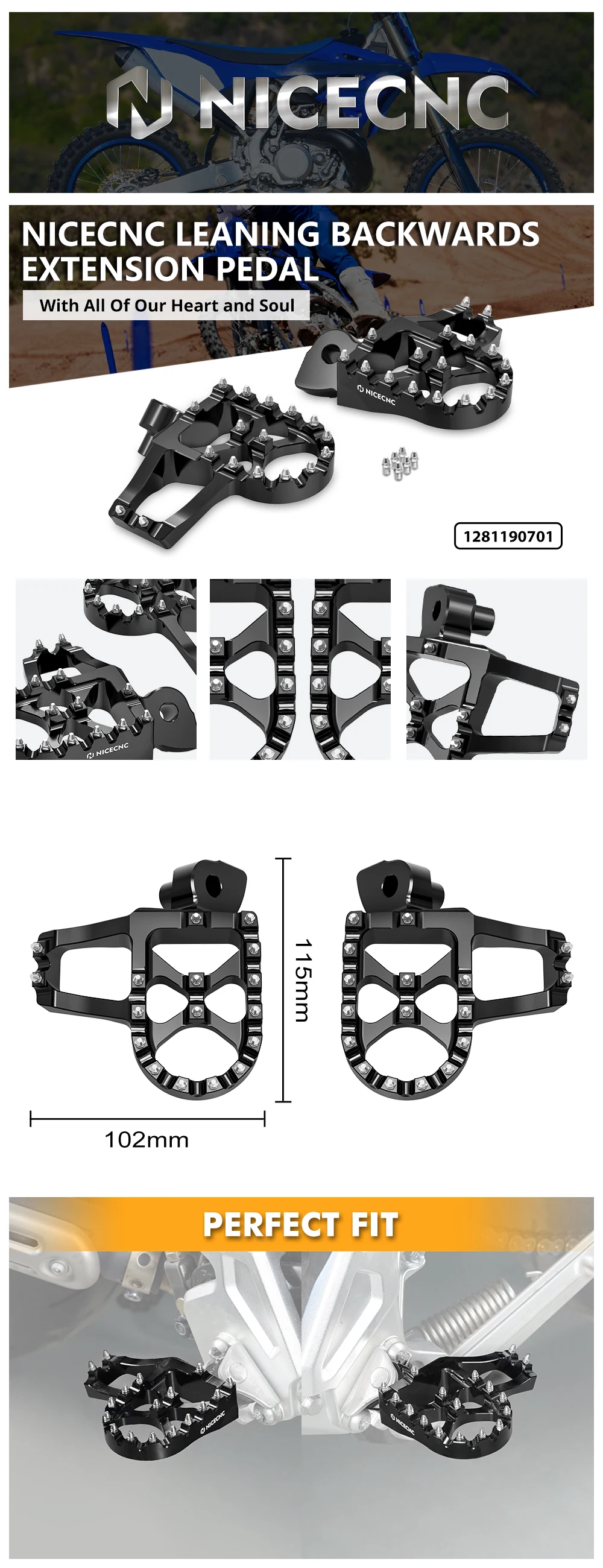 NICECNC für Yamaha YZ250 1998–2023, geschmiedete Motorrad-Fußrasten, Fußstützen für Yamaha YZ125 1997–2023, YZ250F, YZ450F, Aluminium – Detail 13