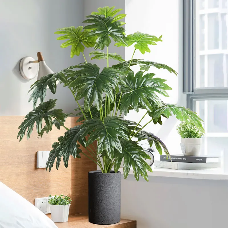Palmera Artificial de 24 cabezas de 75cm, plantas grandes de Monstera falsas, hojas de filodendro de plástico, hoja de tortuga verde para decoración del hogar y exteriores