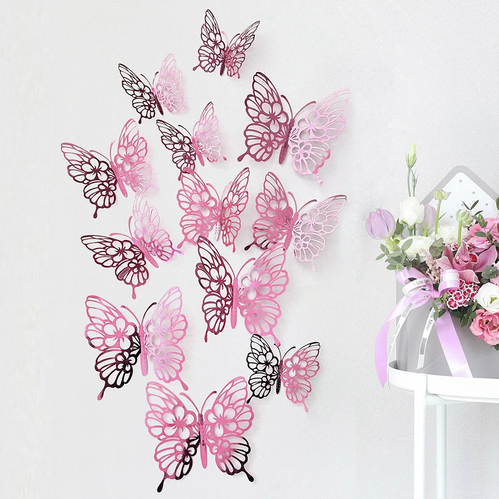 12 Teile/satz 3D Hohl Schmetterling Wand Aufkleber Wand Dekor für Wohnzimmer Hochzeit Party Dekoration Schmetterlinge Aufkleber Aufkleber – Detail 14