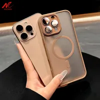 New Gold Slim Matte Magsafe Case for iPhone 16 14 12 13 15 Pro Max Shockproof Armor PC TPU Cover for iPhone 16 Plus Lens Film