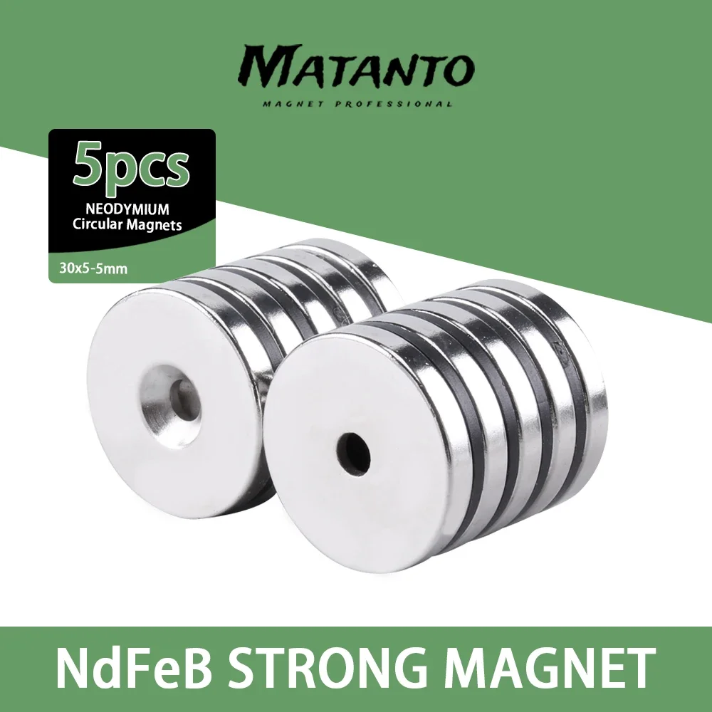 1/2/5/10/15PCS 30X5-5mm N35 Strong Magnets 30*5 Hole 5mm Countersunk Neodymium Magnet NdFeB Magnetic 30*5-5mm Disc magnet