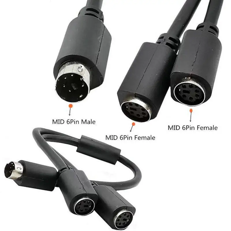 0.3m Cable Midi 6-Pin Splitter One Male And Two Female Adapter  Ps/2 Ps2 Data Cable For Keyboard And Mouse Interface