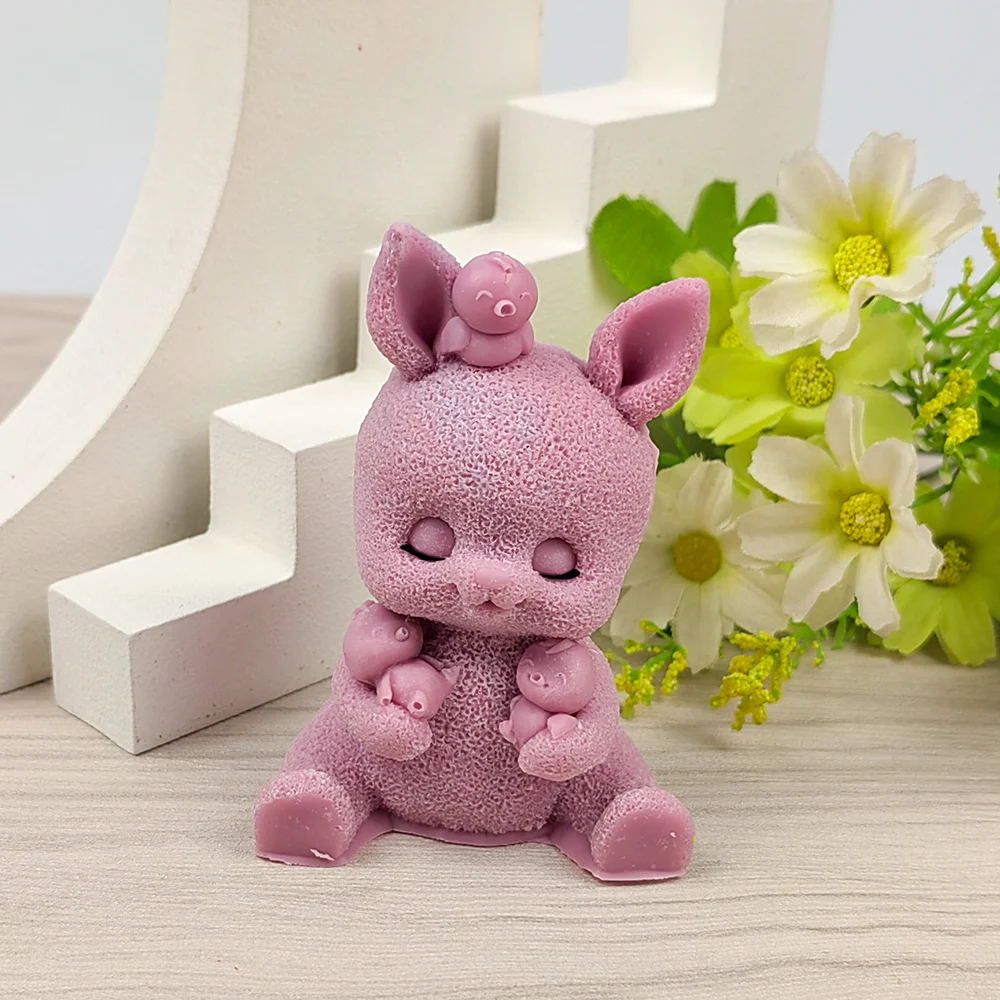 DW0416 PRZY 3D A Rabbit Holding a Duckling Soap Molds BunnyAnimals Moulds Silicone Candle Mold Wedding Birthday Valentine's Moul