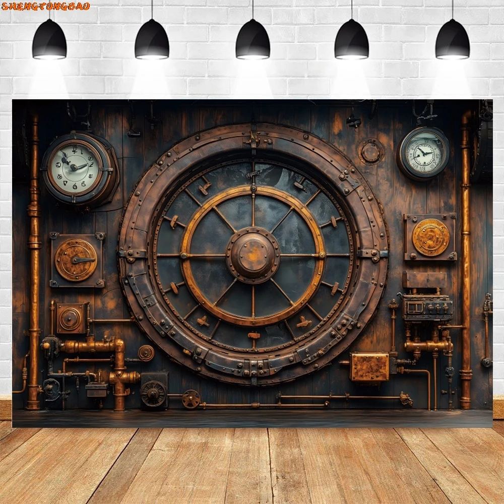 Retro Factory Clock Backdrop Baby Kids Family Christmas Eve New Year's Party Portrait Photography Background Decor Photo Studio