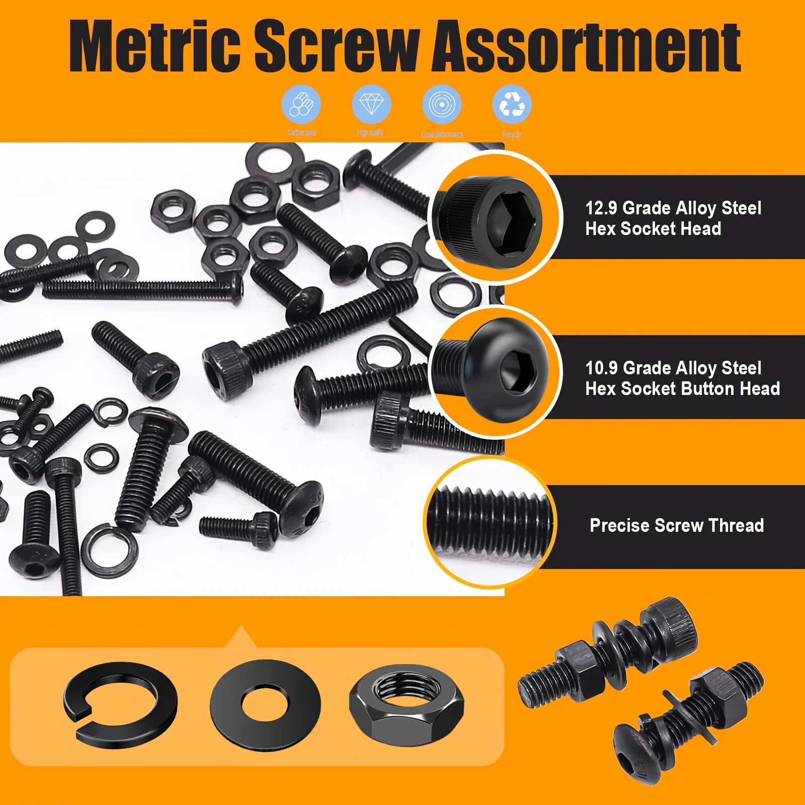 3160-Piece Flange Bolt, Nut, and Screw Set, Grade 12.9/10.9 Carbon Steel Set, Suitable for Home Repairs, Car Maintenance, and DI view 4