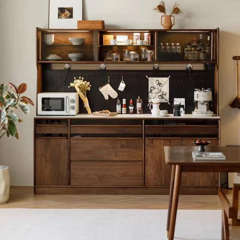 North American black mahogany dining side cabinet solid wood against the wall bar counter integrated tea Nordic restaurant