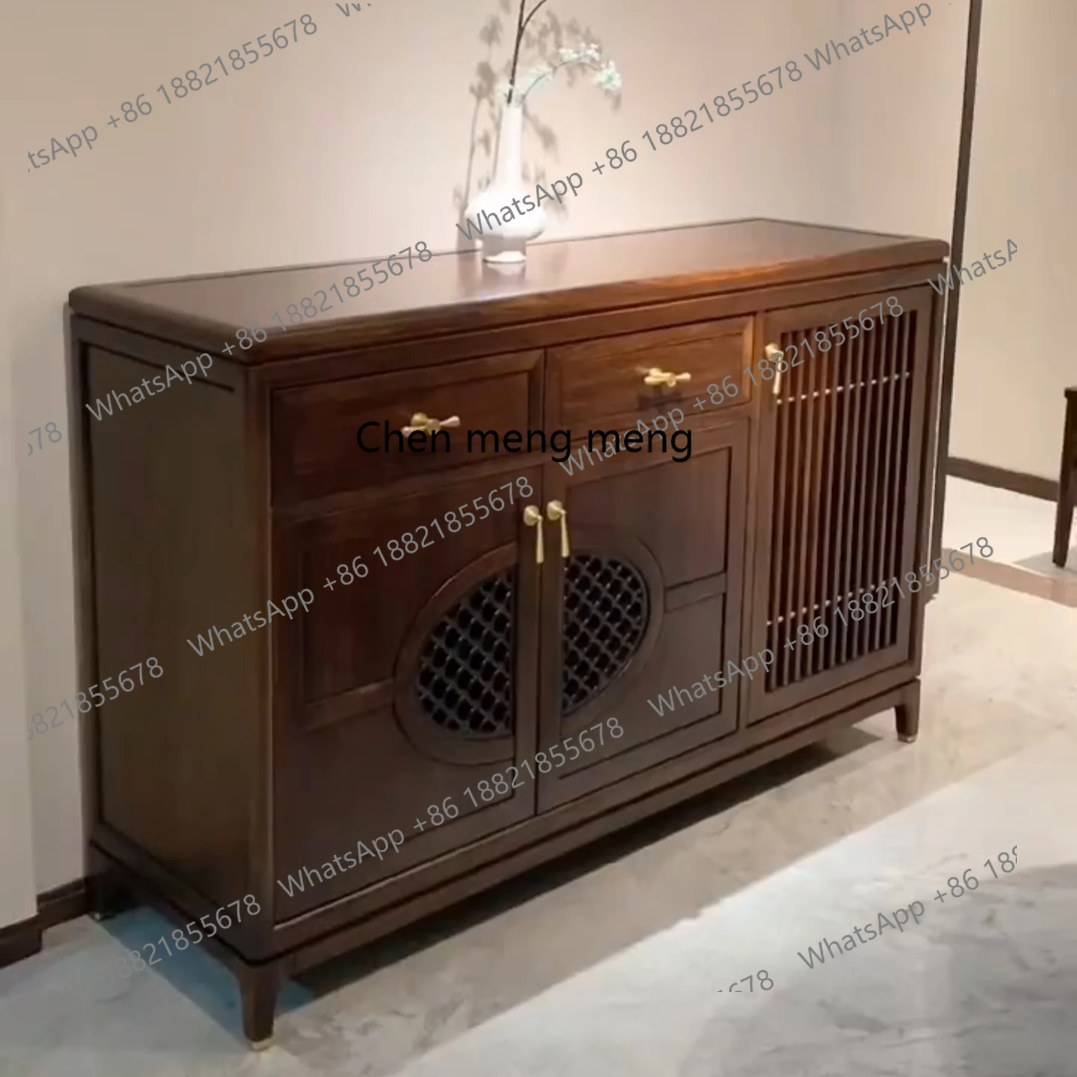 

New Chinese ebony all-solid wood dining side cabinet wine cabinet light luxury household wall storage rack