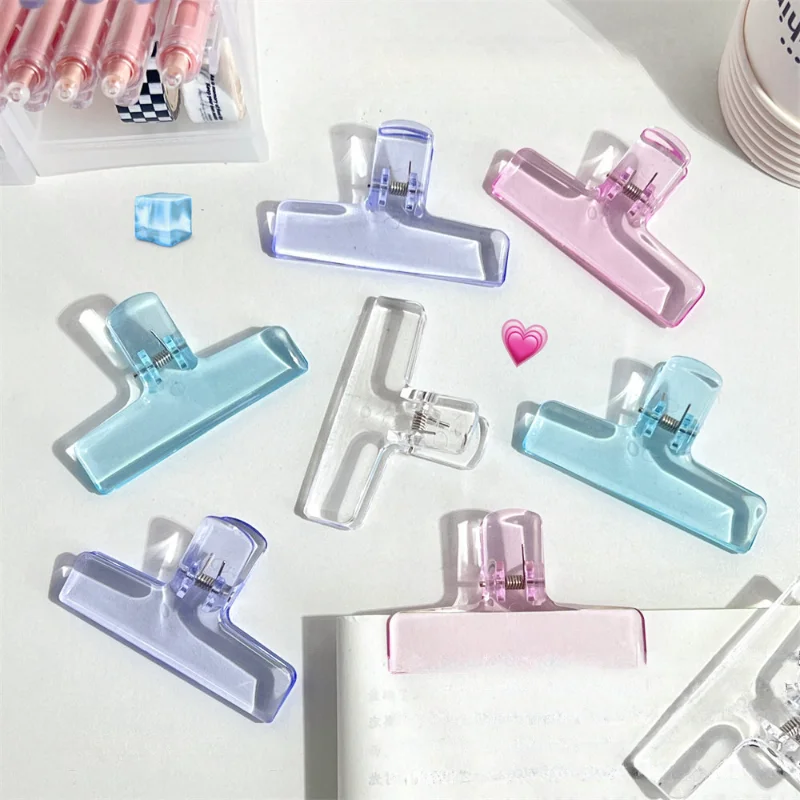 4 Pcs Transparent Jelly Folder Student Paper Clip Acrylic Clear Long Tail Clip Ice Storage Clip