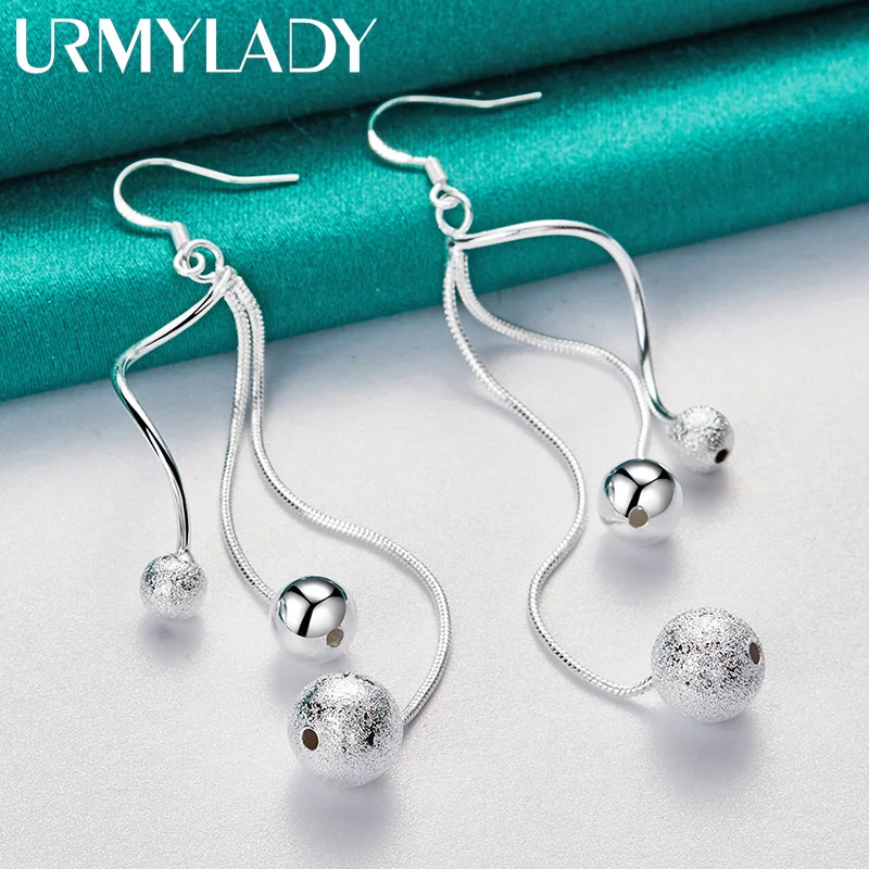

URMYLADY 925 Sterling Silver Smooth Matte Beads Earrings For Women Fashion Wedding Engagement Jewelry
