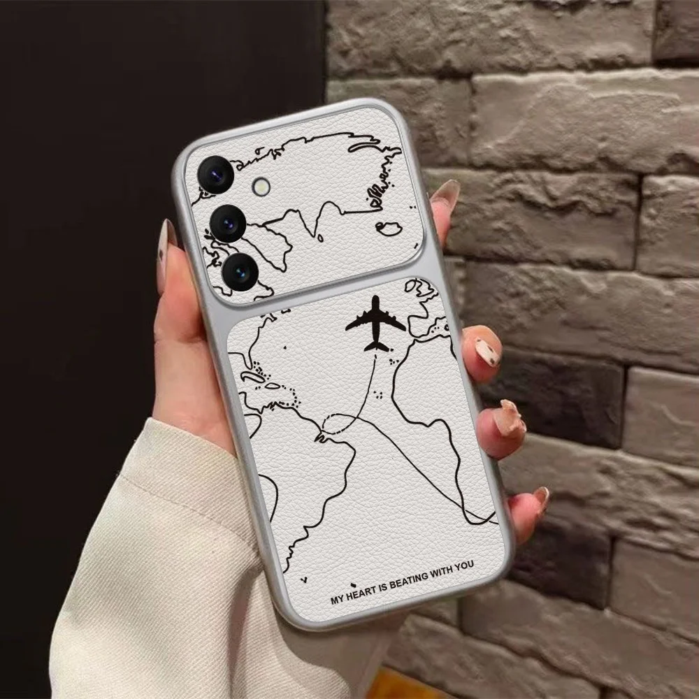 Flugzeug-Flugbahn-Muster Leder-Handyhülle für Samsung A56 A17 A26 A07 A36 A16 S26 Ultra S25 Schutzhülle mit Trageriemen
