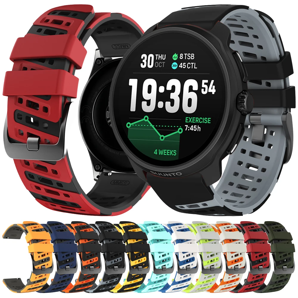 22mm Silicone Watch Strap For Suunto Race 2 S/Ocean/Vertical Sport Bracelet For Suunto RACE Run 5 9 Peak Pro Two-Tone Wristbands