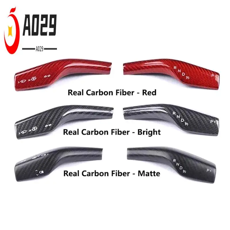 

A029-Column Shift Cover Real Carbon Fiber Bright Steering Wheel Wiper Lever Trim For Tesla Model-3/Y Replacement