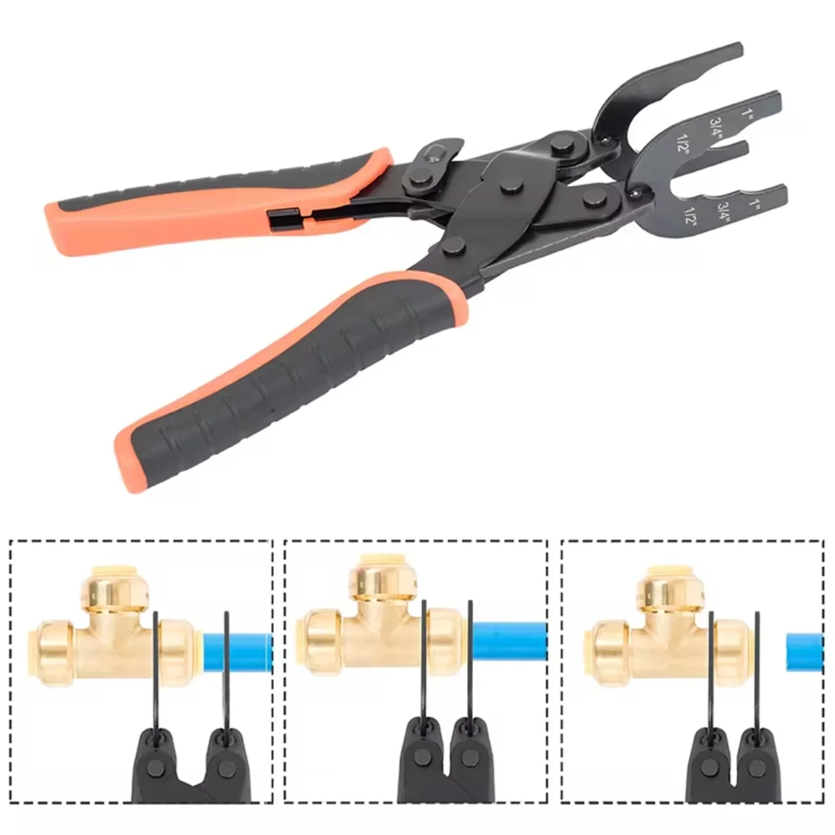 Push-Fit Disconnect Tong Tool for Easily Removing Push-To-Connect Fittings(1/2in, 3/4in, 1in), Multi-Sized Removal Tool