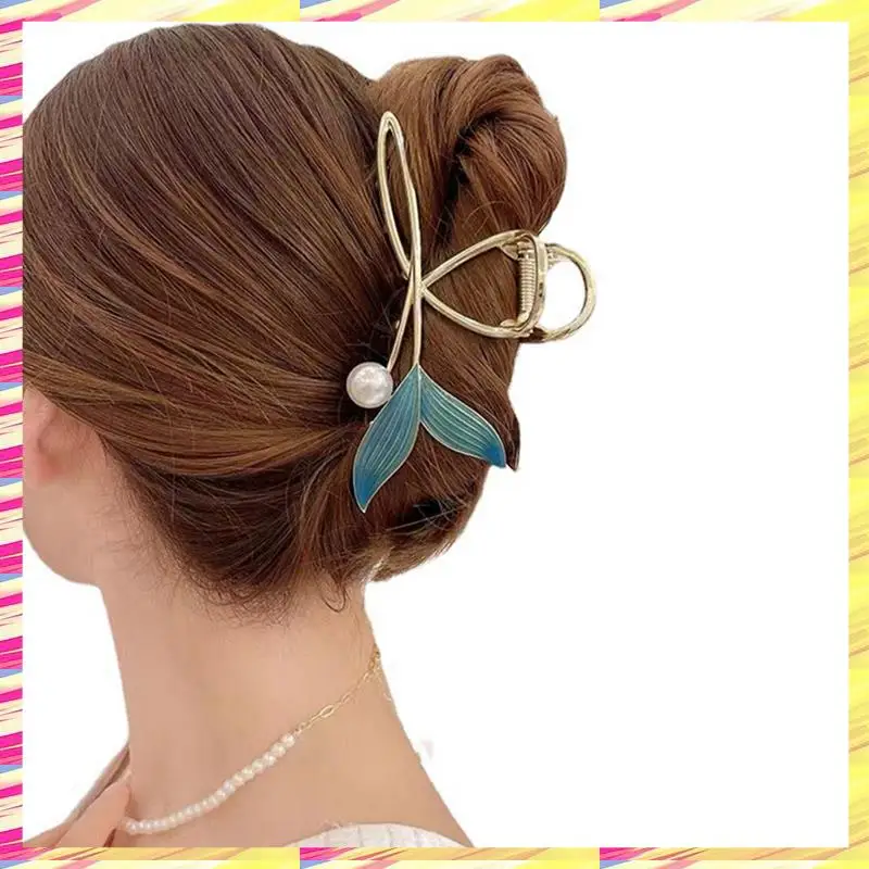 ABJJ Fermagli per capelli a coda di pesce blu Mollette per capelli con clip in metallo dorato Parti di ricambio per capelli grandi per donne e ragazze
