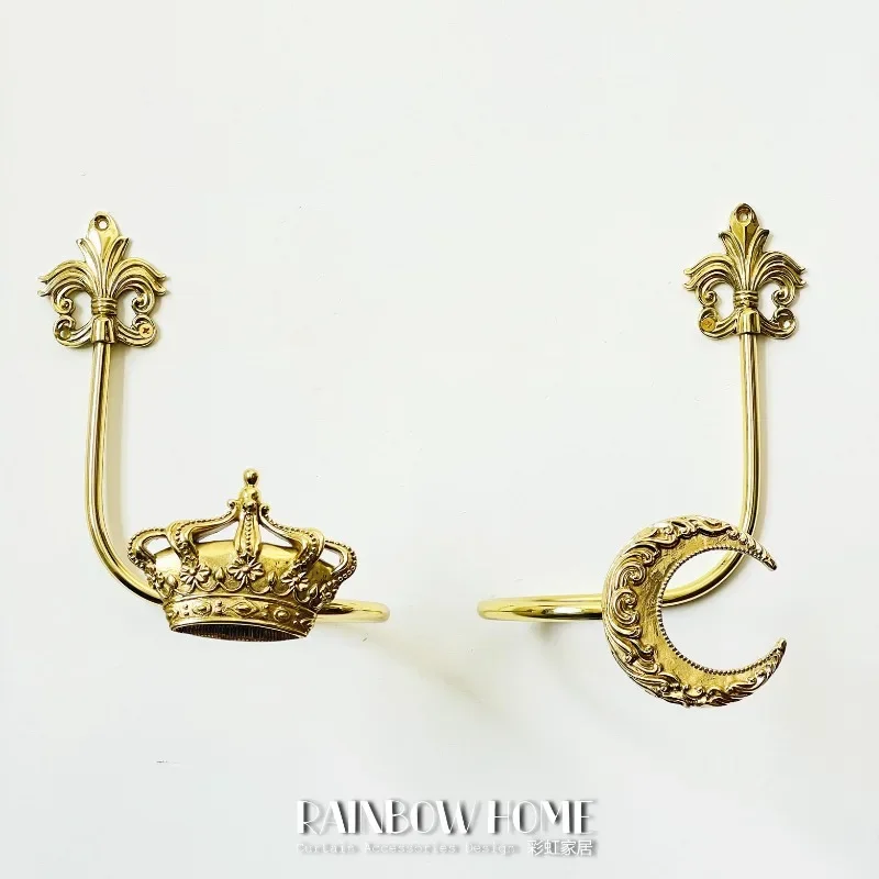 Fayue Totem Crown Brass Curtain Hook, Wall Hook, Curtain Strap Hook, Living Room & Bedroom, European and American Style