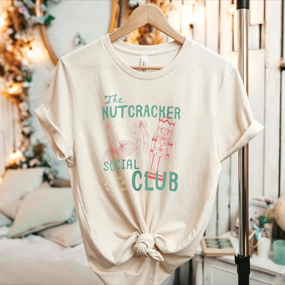 The Nutcracker Social Club Graphic T‑Shirt Crew Neck Short Sleeve Cotton Tee Retro Nutcracker Ballet Shoe Tutu Sketch Casual Top