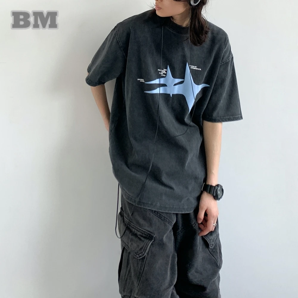 

Korean Streetwear T-Shirt Men Women Summer Distressed Graphic Oversized Short Sleeve Unisex Casual Vintage Y2K Top Loose Fit Tee