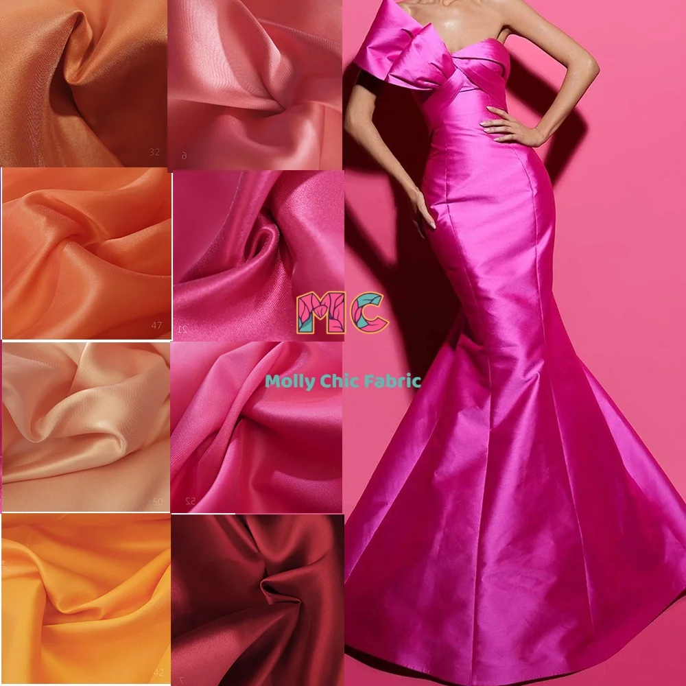 Orange red Mikado micro stiff fabric sewn wedding dress suits stage costume designer solid color diy fabric