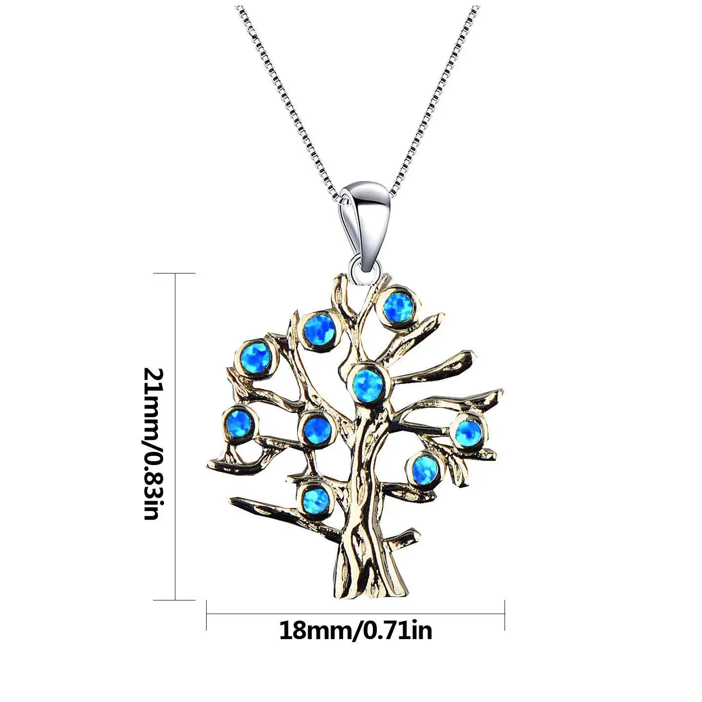Tree of Life Necklace,Blue Opal Pendant with 9 Round Stones,Silver Color Boho Jewelry, Elegant Unique Spiritual Gift for Women