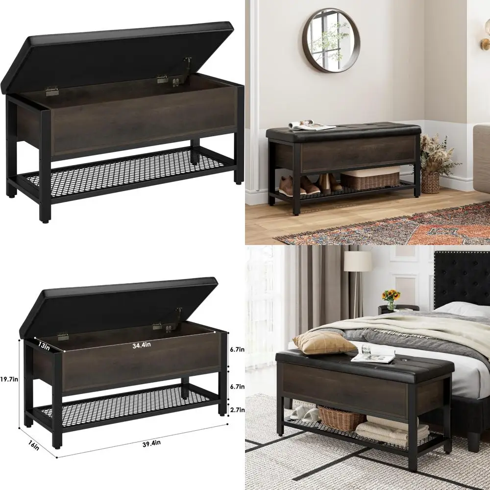 

Shoe Storage Bench with Flip-Open Box, Ottoman Bed End Storage, Entryway Furniture with Padded Seat and Shelf