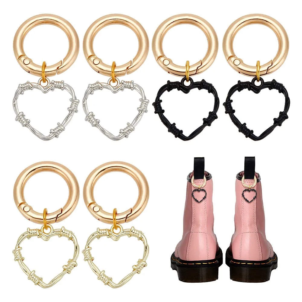 1 Juego de botas Marten de aleación con forma de corazón, decoración con anillos de puerta de resorte de aleación para zapatos, bolso para botas, accesorios para bolsos, colores mezclados