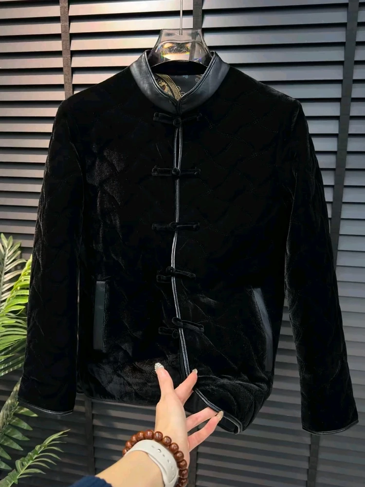 

New Men's Cotton Padded Tang Suit Jaet Autumn Winter Faionable Sli National Trend Embroidered Collar Stand up Coat