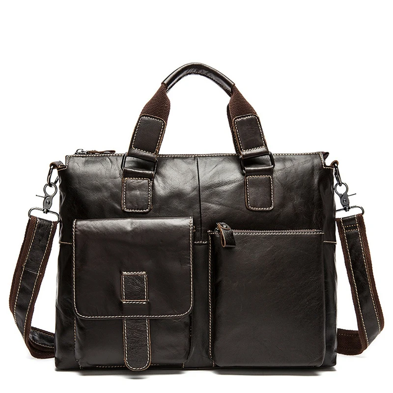Nesitu Vintage A4 สีดําสีน้ําตาลกาแฟของแท้หนัง 14 ''แล็ปท็อปกระเป๋าเอกสารผู้ชาย Portfolio Messenger กระเป๋า M260