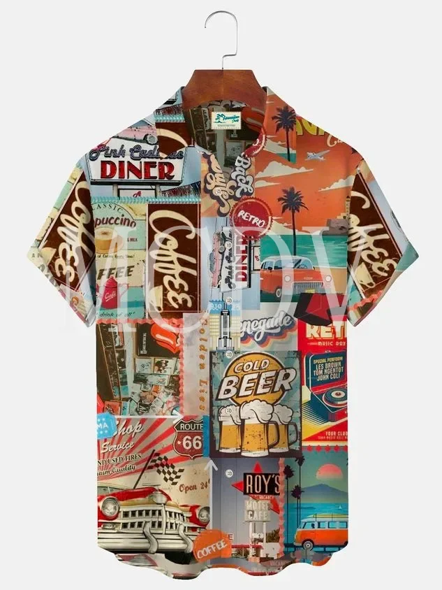 2024 Summer New High Quality Hawaiian Shirts for Men and Women Road ROUTE66 Plus Size Leisure Fashion Button Shirts