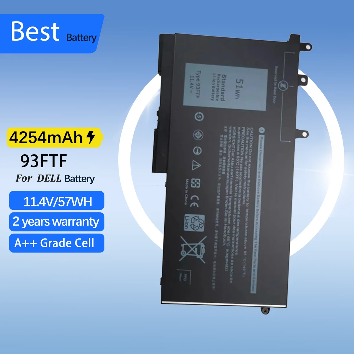 

Аккумулятор 93FTF 11,4 В, 51 Втч для ноутбуков серии DELL Latitude 5280 5480 5580 E5280 E5480 E5580 E5290 E5490 E5590 83XPC