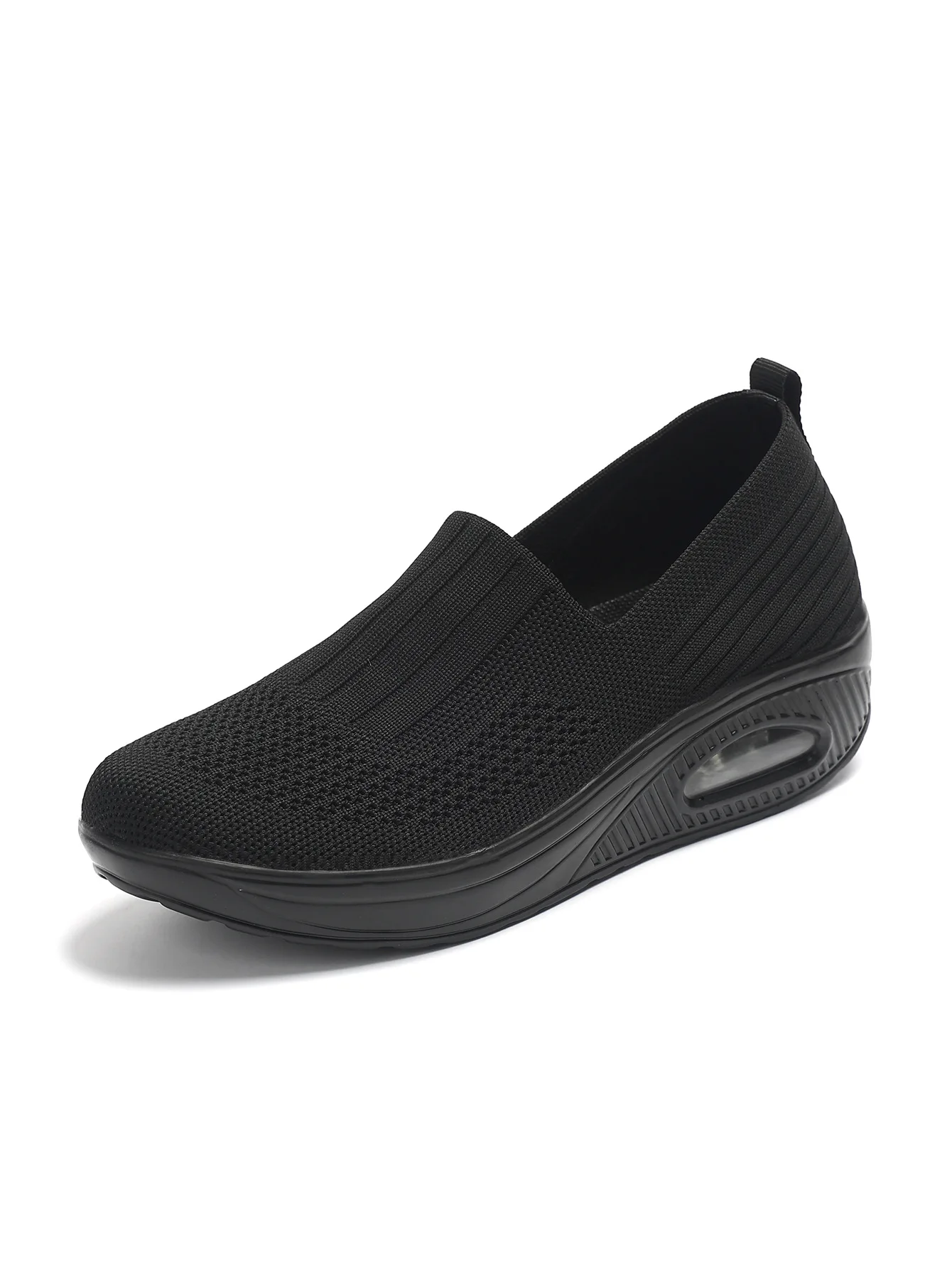 Wide-Toe Breathable Rocking Shoes for Women, Fly-Knit Mesh + Air-Cushioned Thick Eva Sole Casual Walking Shoes, Large Size 42, Slip-On Lazy Design, Suitable for Long Standing/Walking/Mom Shoes, Non-Slip, Shock-Absorbing, Comfortable for the Feet