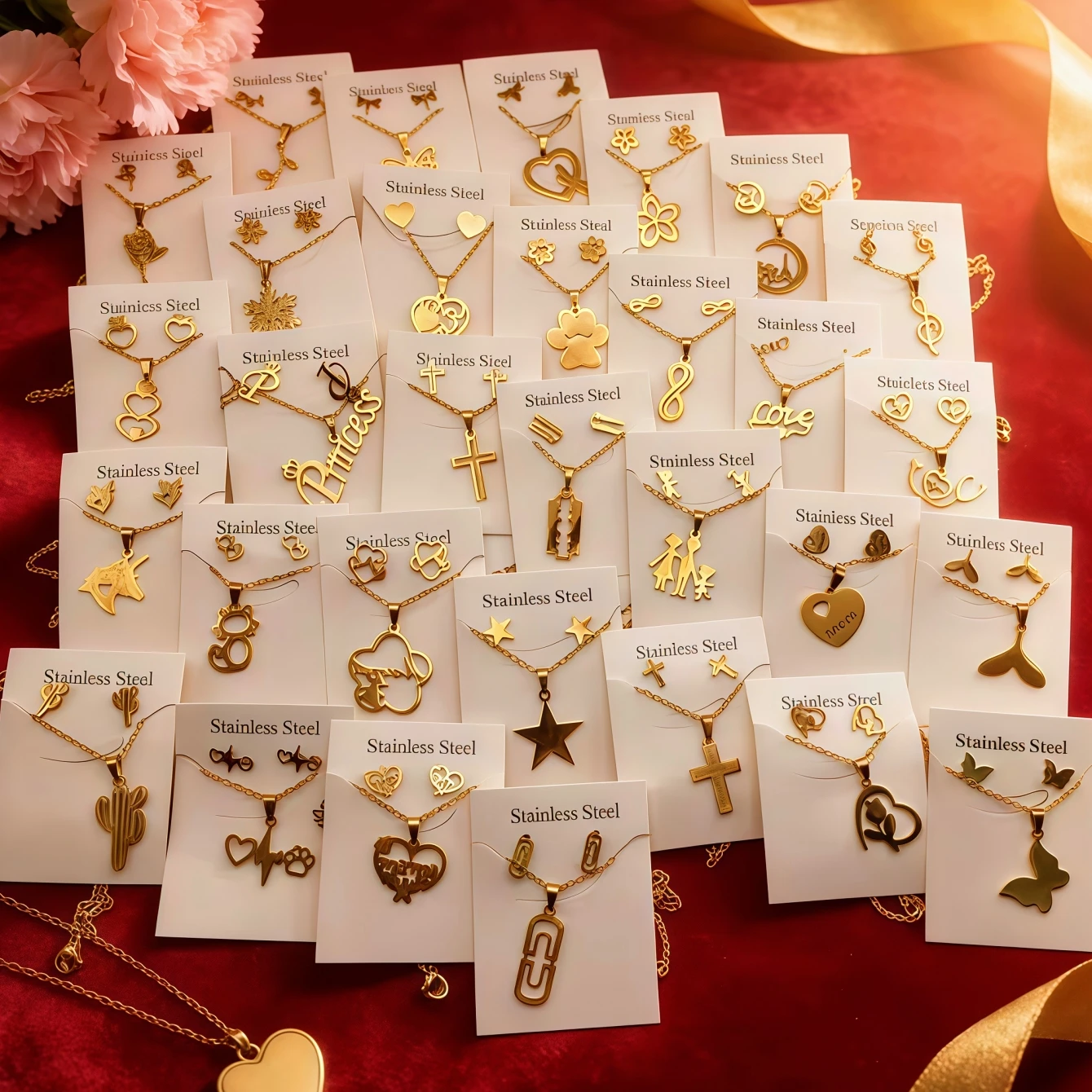 5/10/15/20/30/50Sets Fashion Butterfly Heart Stainless Steel Earrings Necklace Set For Women Mix Style Trendy Jewelry Party