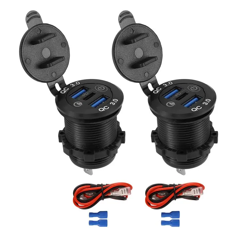 Stable-QC 3.0 PD3.0 Triple USB Car 12V 24V 60W USB-C Multiple Fast With Switch For Boat, Truck, RV, Motorcycle