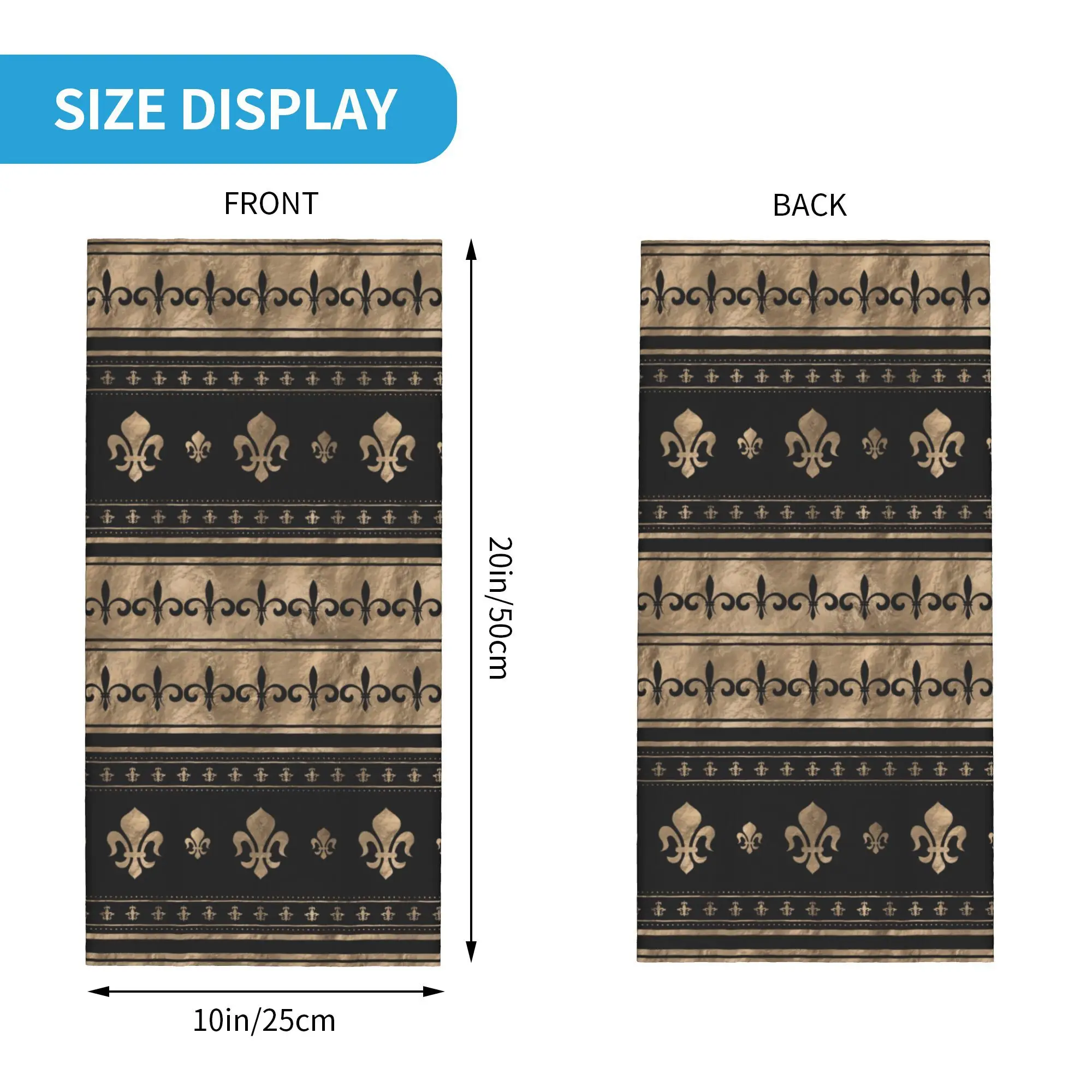 Custom France  Fleur De Lis Luxury Ornament Black And Gold Bandana Neck Gaiter Wrap Scarf Royalty Lily Petals Headband Warmer