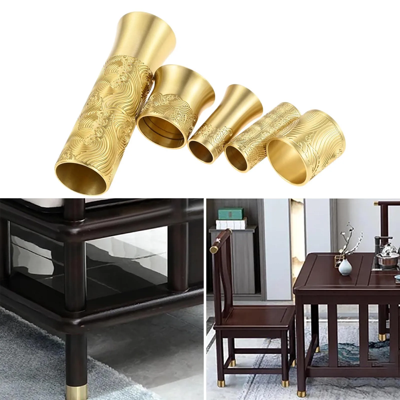 1 pezzo Coprigambe per mobili in oro Piede Punta in rame massiccio Ottone spazzolato Divano Tavolo Gambe per sedie Protezione inferiore Tappetino sicuro Decor