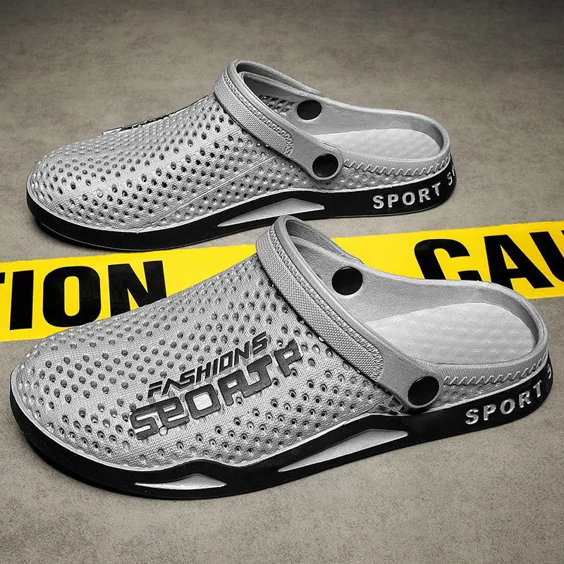 39-44 Mens Mules Clogs Summer Sandals Male Slippers Slip-On Shoes Soft Bottom Zapatos Hollow Breathable Non-Slip Beach Footwear