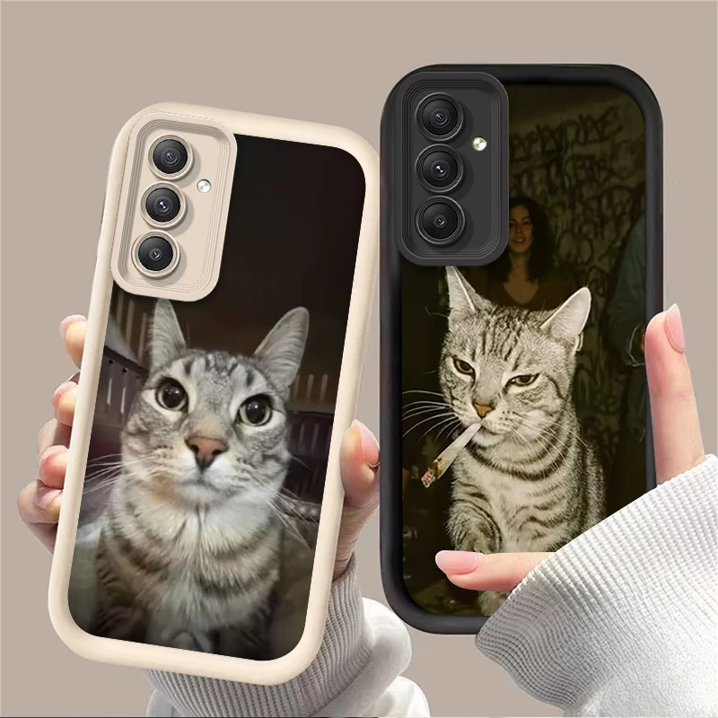 Funda de Teléfono con Diseño de Gato Fumando para Samsung Galaxy A54 A05 A05S A34 A24 A14 A53 A33 A23 A13 A52 A52S A32 A22 A12 A71 A51 A31 A50