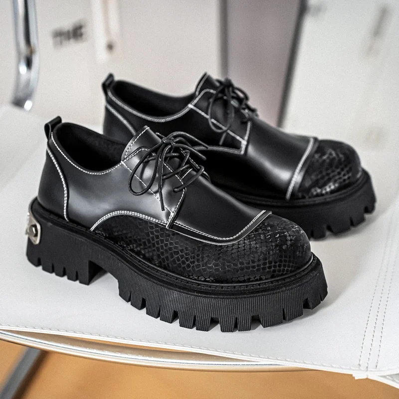 

Hight Quality 2025Spring New British Style Business Casual Black Leather Height Increasing Shoes For Men's Hombre Daily Dress