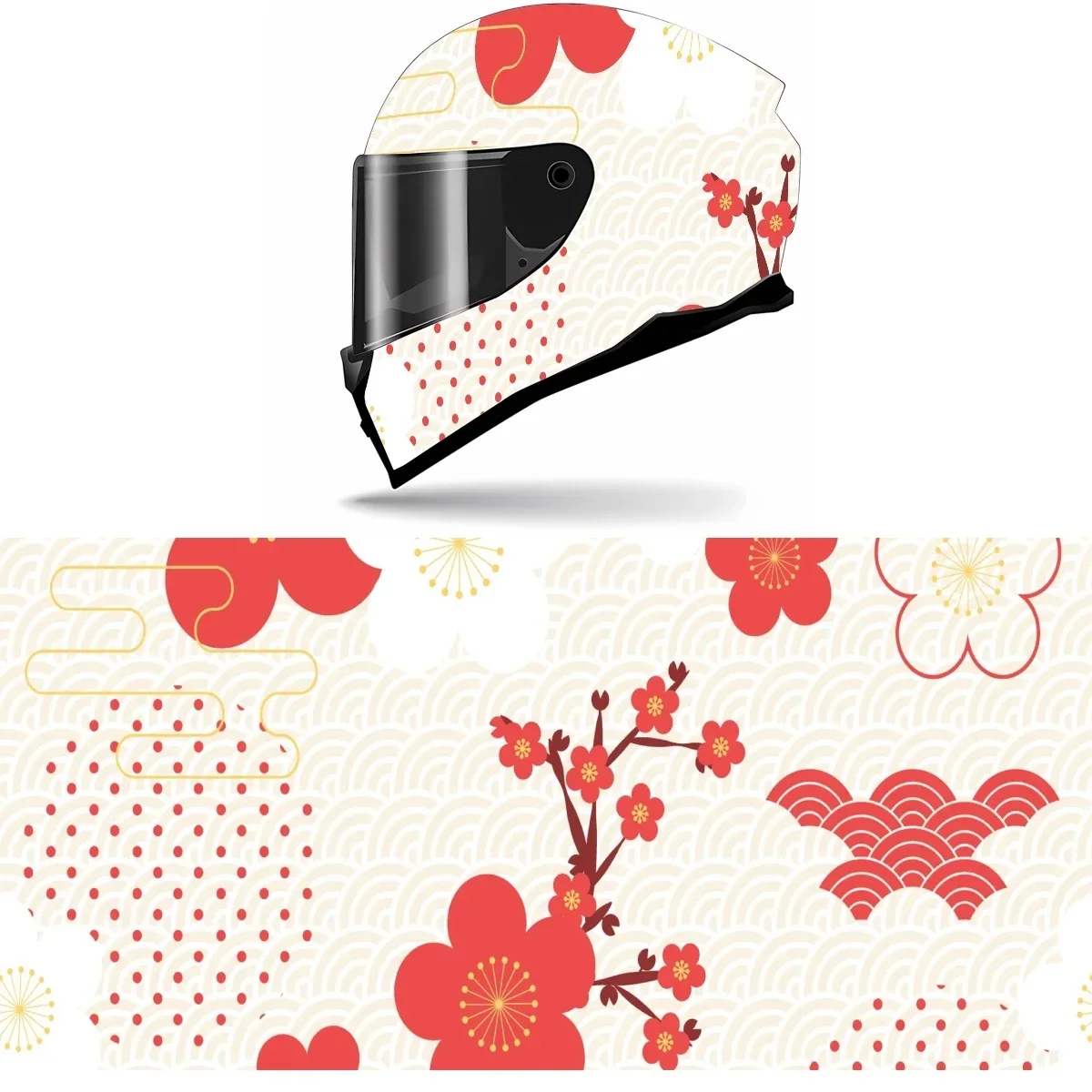 

Floral Motives and Cranes Full Helmet Wrap Sticker Motorcycle Helmet Racing Graphic Decal Vinyl Wrap Helmet Decor Sticker