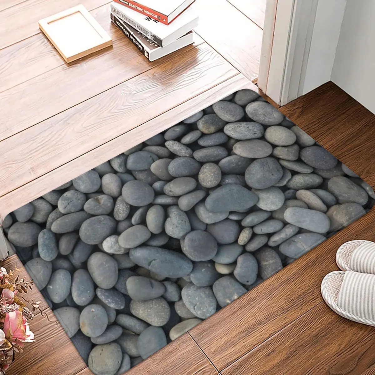 Gray River Stone Pebbles River Rock Doormat Kitchen Entrance Home Floor Mat Non-slip Carpet Rug for Balcony Footpad Mats
