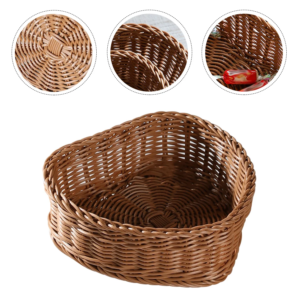 

Flower Pot Heart-Shaped Storage Tray Plastic Rattan Woven Basket Natural Fruit Plate Brown Simulated Snacks