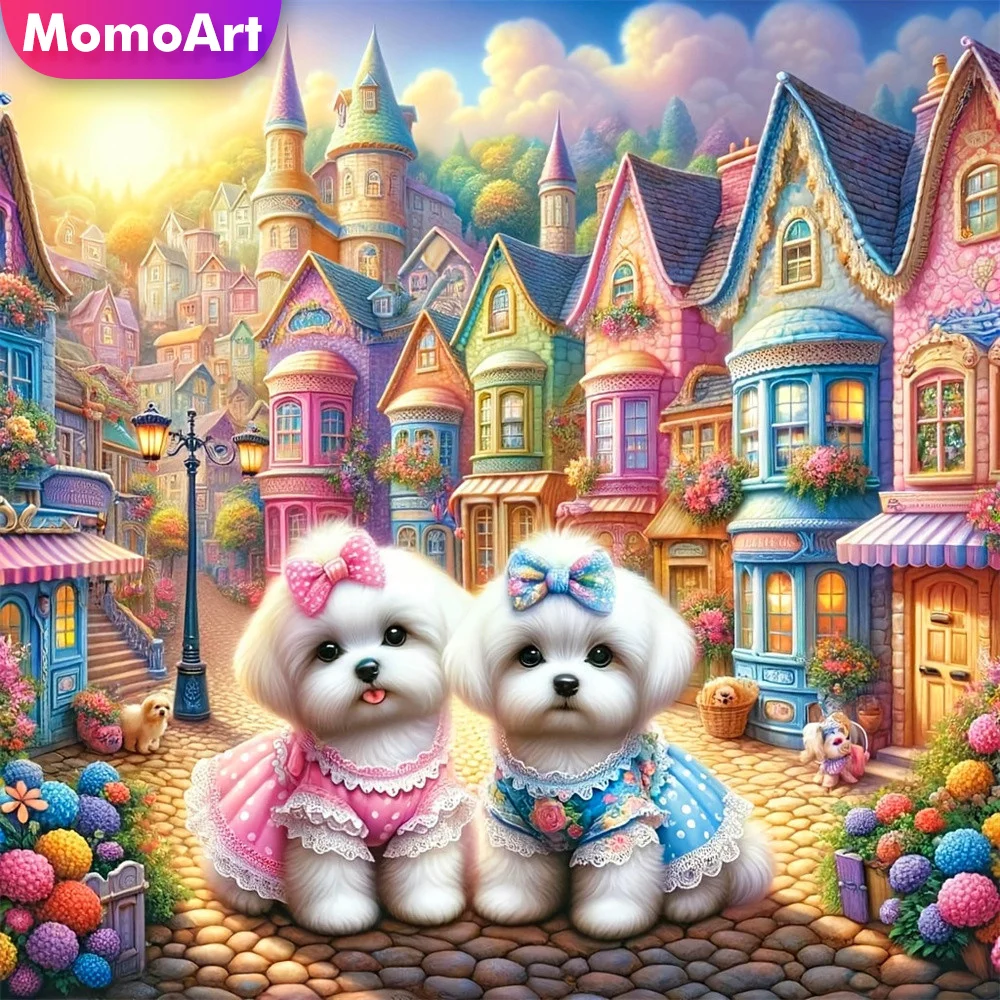 Momoart Diamant-Gemälde, Tier, Hund, Mosaik, Schloss, Haus, Strass-Bild, Stickerei, Blume, geeignet für Anfänger, Kindergeschenk