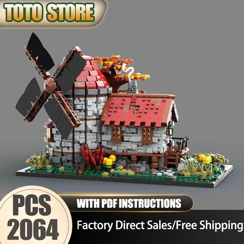 

Moc Building Bricks Modular Tiny Windmill - Medieval Fantasy Model Technology Modular Castle Blocks Christmas Set DIY Toy Gifts