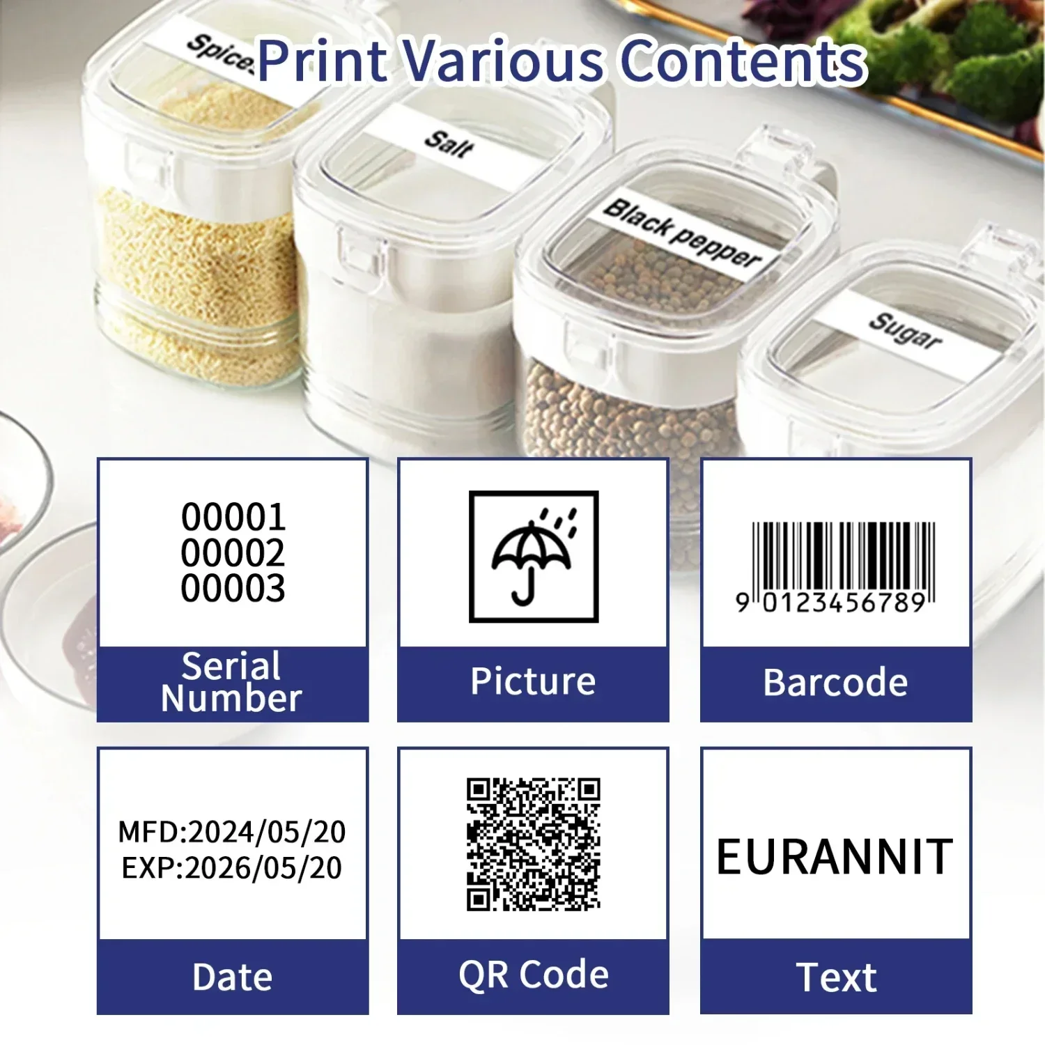 EURANNIT E98 12.7mm Portable Mini Printer 2.8inch Touchscreen Handheld Inkjet Printer QR Barcode Logo Date Image Coding Machine