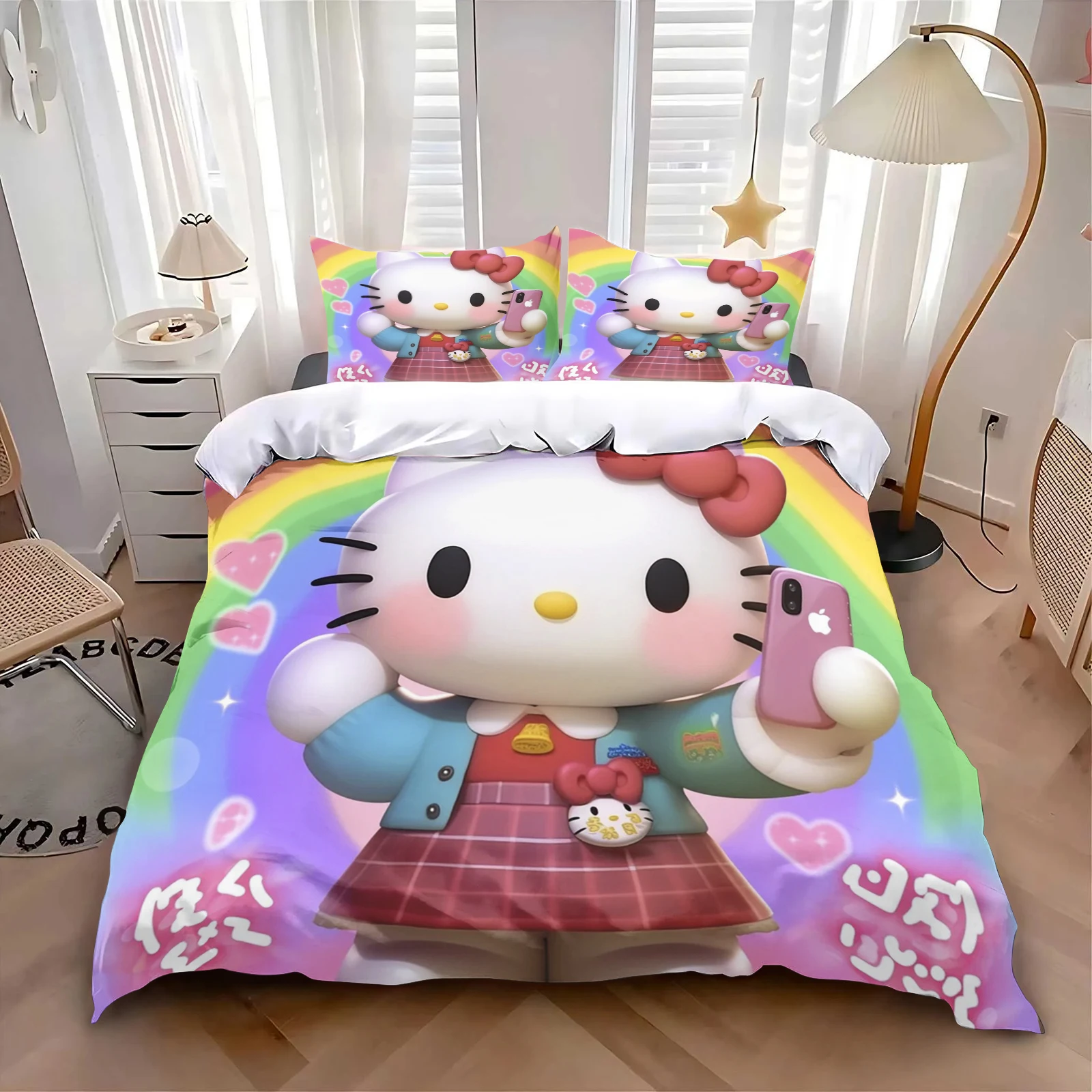 

Hello Kitty Duvet Cover Cartoon Full Cute Children's Bedroom 100% Polyester Adult Gift 2/3pcs Bedding Set