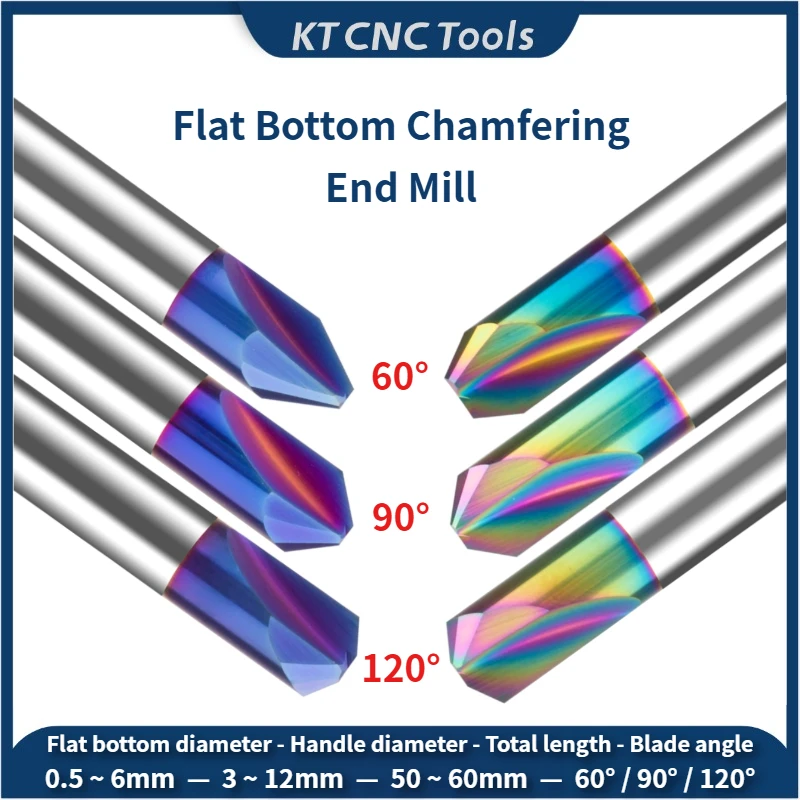 Tungsten Steel Carbide Flat bottom Chamfering End Mill 60 90 120 Degree Angel 2 Flutes V-type Bottom Cutting Edge High Hardness
