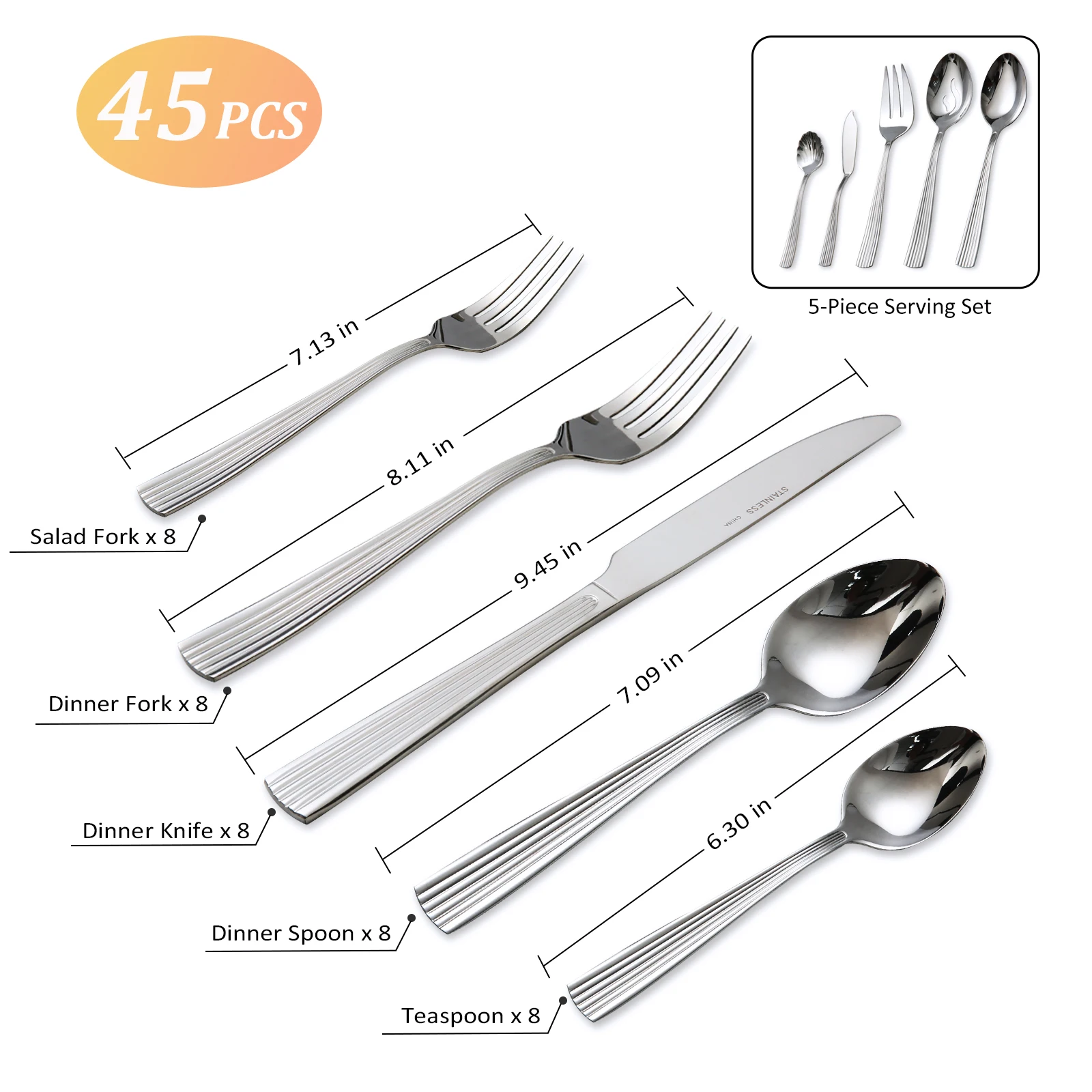 

Lorena XAN 45Pcs Cutlery Stainless Steel Silverware Set Flatware Utensil for Kitchen Dining Set