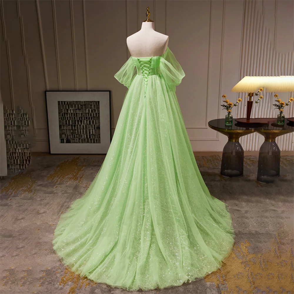 Lily Shining Net Evening Gown Lace Up Back Elegant Prom Dresses Pleat Sweetheart A Line Wedding Evening Dress robes de soirée