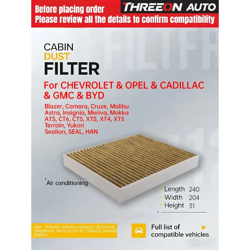 Filtro de Aire para Cabina TOC9476P 13356914 para Cadillac ATS CT6 XTS XT4/5, CHEVY CAMARO CORVETTE EQUINOX, OPEL ASTRA K B16 INSIGNIA B Z18