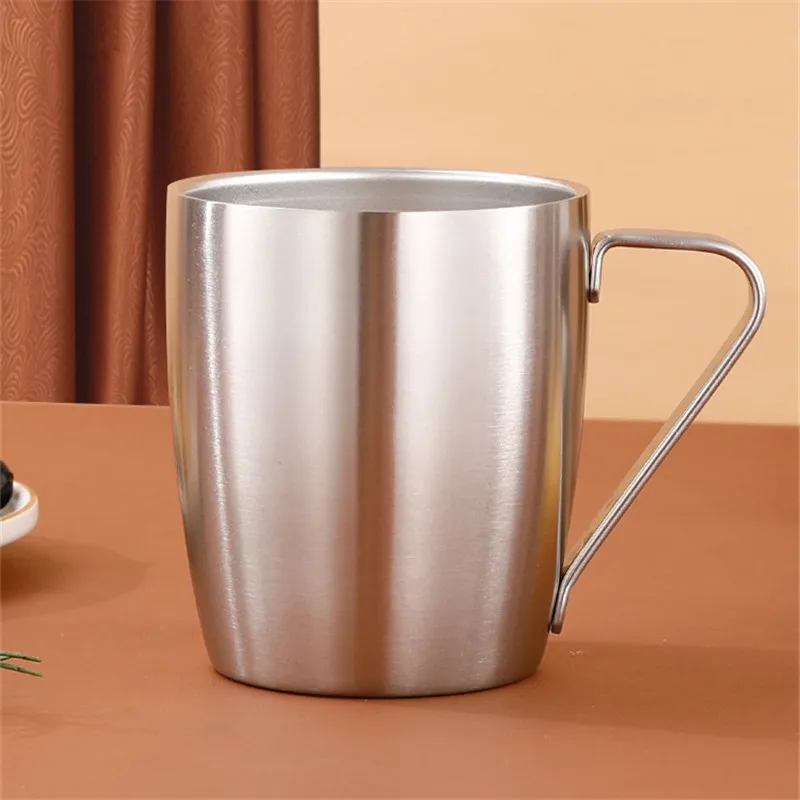 New Stainless Steel Insulation Double Layer Milk Mug Coffee Cups with Handle Anti-scalding Tea Juice Drinking Cup Drinkware