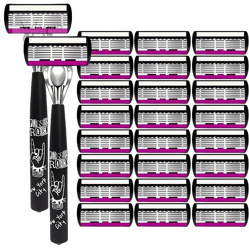 Men Safety 6-Layer Germany Stainless Steel Blades Manual Shaver Replacing Cutter Head Shaving